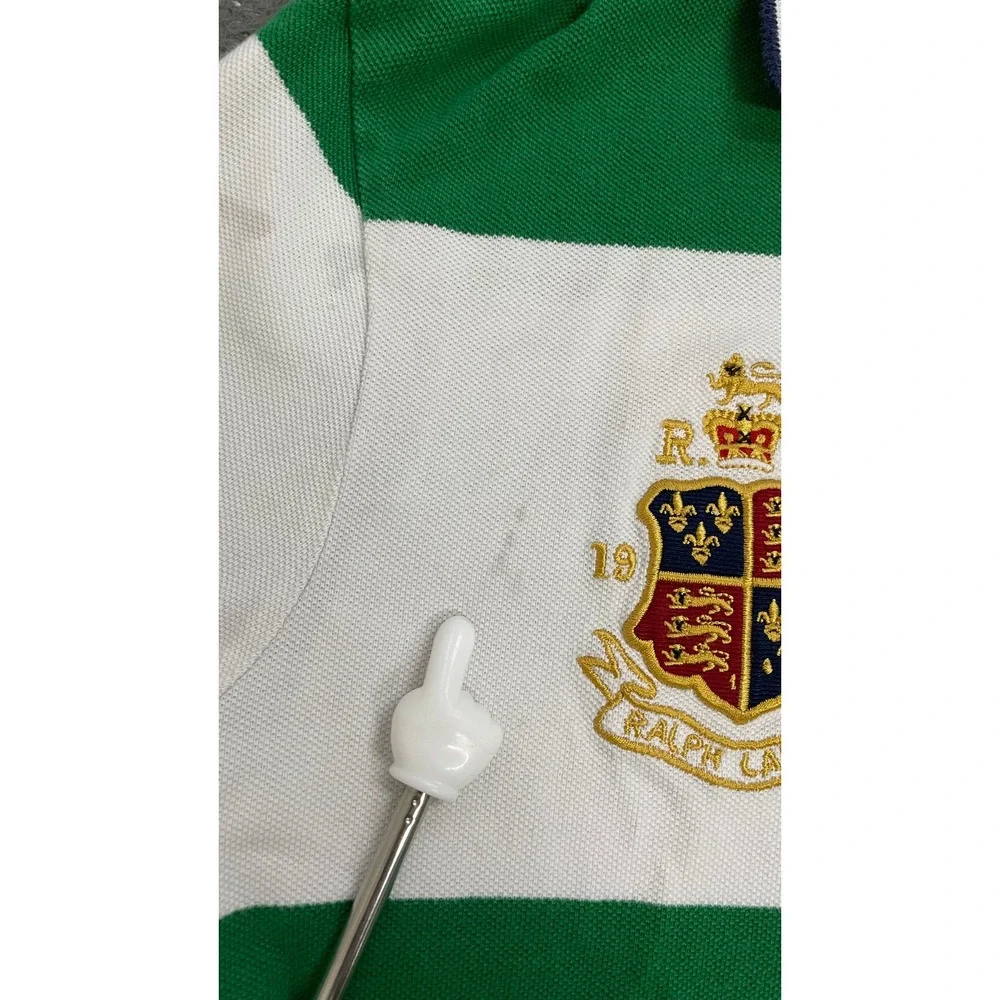 Polo Ralph Lauren Polo Shirt Mens M Green White Navy Good Colorblock Crest Pony